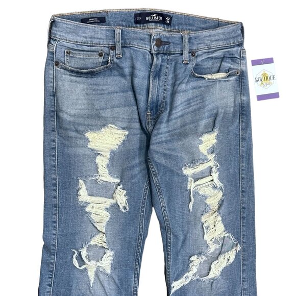 Hollister Mens 32x30 Blue Jeans Skinny Fit Advanced Stretch Distressed Ripped - Picture 3 of 13